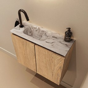 Mondiaz Ture DLux toiletmeubel 60cm washed oak met wastafel glace links met kraangat