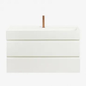 Ona Zwevend Badkamermeubelset Van Hout En Essenfineer Met Geïntegreerde Wastafel Wit & Spiegelloze & Rosé Goud ↑20 Cm - Sklum