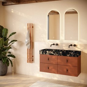 Muebles Murcia badmeubel ribbelfront 120cm terracotta met Portoro Gold wastafel zonder kraangaten