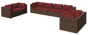 vidaXL 8-delige Loungeset met kussens poly rattan bruin
