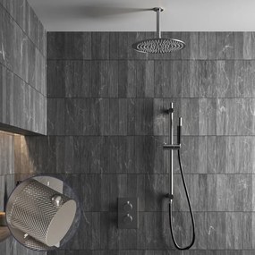 Saniclear Exclusive Curved Pro inbouw regendouche met 30cm hoofddouche, plafondarm en glijstang RVS