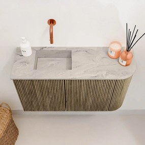 Mondiaz Joya DLux 70cm toiletmeubel ronding rechts dusk met wastafel faye links zonder kraangat glace