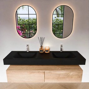 Zaro Alan badmeubel 160cm washed oak 2 lades met vrijhangende wastafel cloud dubbel 2 kraangaten urban