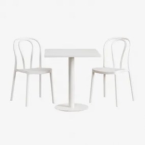 Set Van Vierkante Tafel 70x70 Cm En 2 Tuinstoelen Mizzi Glaciale Wit - Sklum