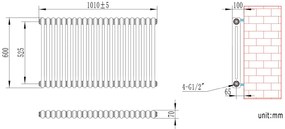 Eastbrook Rivassa 2 koloms radiator 100x60cm staal 1385W chroom