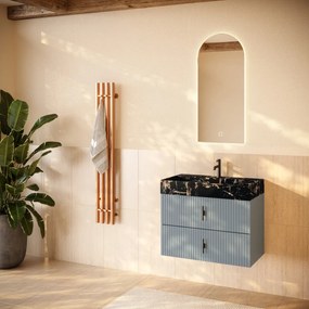 Muebles Murcia badmeubel ribbelfront 80cm baby blauw met Portoro Gold wastafel met kraangat