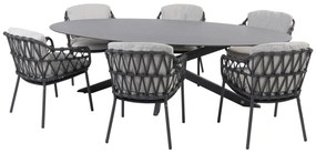 4 Seasons Outdoor Calpi dining set met Privada tafel - ellips HPL blad 240 cm  Tuinset    antraciet weerbestendig