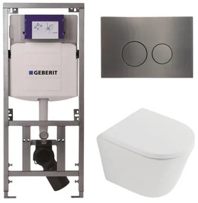 QeramiQ Dely Toiletset - 36.3x51.7cm - diepspoel - rimless - Geberit UP320 inbouwreservoir - softclose toilet zitting 35 mm - gunmetal bedieningsplaat - ronde knoppen - mat wit SW1026254/SW1000767/0701131/SW706198