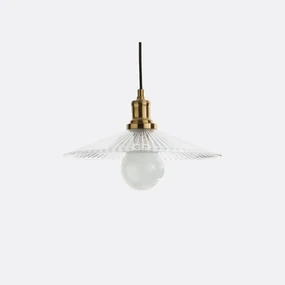 Hanglamp in messing en geribbeld glasØ35,5 cm, Iloa