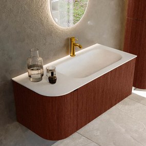 Mondiaz Kurve 105cm badmeubel ronding links ruby met 1 lade en deur en wastafel big small kraangat rechts