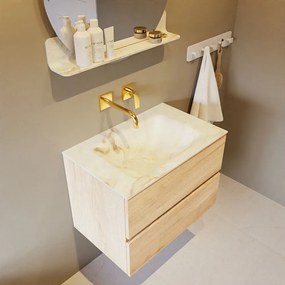 Mondiaz Vica DLux badmeubel 70cm washed oak 2 lades met wastafel frappe midden zonder kraangat