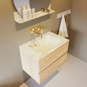 Mondiaz Vica DLux badmeubel 70cm washed oak 2 lades met wastafel frappe midden zonder kraangat