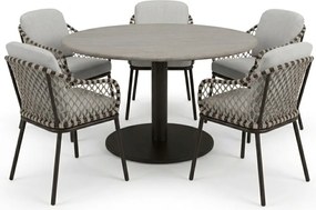 Sanoa Union dining tuinset 140xH75 cm 6 delig terre polystone travertine