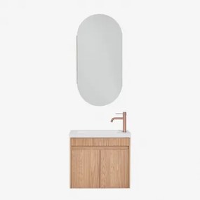 Narek Zwevend Houten Badkamermeubelset Met Geïntegreerde Wastafel Ash Brown & Ovaal Met Opbergruimte 45x90 Cm Abner & Rosé Goud - Sklum