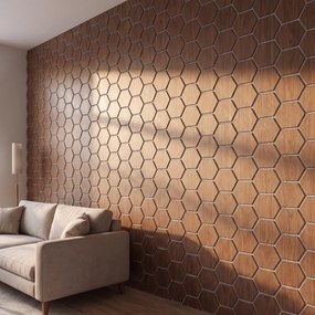 Hexagon Panel Walnoot met Grijs Vilt 81CM | Akoestisch | Wanddecor | Zeshoekig- Grijs vilt