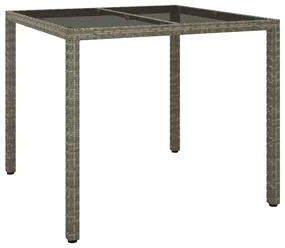 vidaXL Tuintafel 90x90x75 cm gehard glas en poly rattan grijs