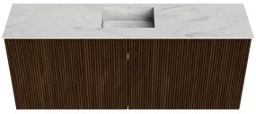 Mondiaz Joya DLux 100cm toiletmeubel walnut met wastafel faye midden zonder kraangat opalo