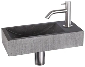 Differnz Ribble fonteinset - 38x18x8cm - Rechthoek - 1 kraangat - gebogen chroom matte kraan - natuursteen zwart 38.402.18