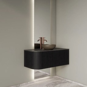 Gliss Design Alluro badmeubel ribbelfront met ronding links 100cm black en zwart leisteen toppaneel