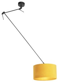 Stoffen Hanglamp zwart met velours kap oker met goud 35 cm - Blitz Landelijk / Rustiek E27 cilinder / rond rond Binnenverlichting Lamp