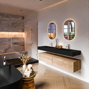 Zaro Alan badmeubel 170cm washed oak 2 lades met vrijhangende wastafel cloud dubbel 2 kraangaten urban