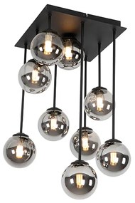 Moderne plafondlamp zwart 9-lichts met smoke glas - Athens Landelijk G9 rond Binnenverlichting Lamp
