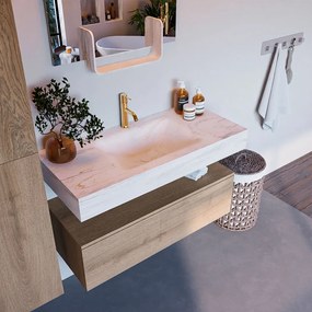 Mondiaz Alan DLux badmeubel 100cm washed oak 1 lade met wastafel ostra midden 1 kraangat