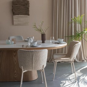 Ovale Eettafel Eiken En Wit Marmer - 200 X 90cm.