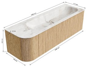 Mondiaz Kurve-dlux 145cm badmeubel ronding links dusk met 1 lade en deur en wastafel big large rechts zonder kraangat frappe