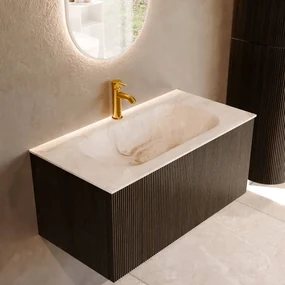 Mondiaz Kurve-dlux 90cm badmeubel shadow met 1 lade en wastafel big small midden 1 kraangat frappe