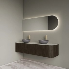 Gliss Design Alluro badmeubel ribbelfront met ronding rechts 160cm charcoal en wit marmer toppaneel