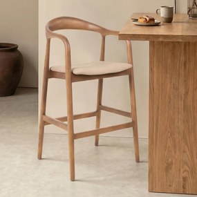 Barstoel Naturel Hout Met Beige Zitting