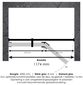 Brauer JC profielloze nisdeur 120cm met 60cm deur gekoppeld gunmetal geborsteld