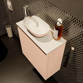 Mondiaz Fowy toiletmeubel 50cm rosee met oudroze waskom links en kraangat