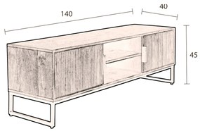 Mangohout Tv-meubel Met Ribbels - 140x40x45cm.