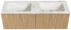 Mondiaz Kurve-dlux 130cm badmeubel oak met 2 lades en wastafel leaf dubbel zonder kraangat frappe