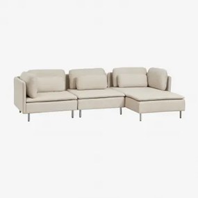 Modulaire Bank Met Chaise Longue Rechts, 3-delig Met Hoekmodule Oriol Ligstoel Met Armleuningen & Stof Crème Beige - Sklum