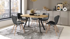 ALDO 100 Eiken Artisan/Zwarte poten - RONDE LOFT/INDUSTRIËLE TAFEL VOOR WOONKAMER/EETKAMER, UITSCHUIFBAAR