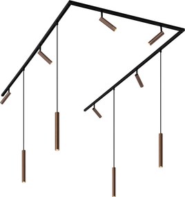 Modern railsysteem met 6 spots en 4 hanglampen donker brons 1-fase - Slimline Uzzy Keno