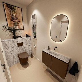 MONDIAZ TURE-DLUX 80cm toiletmeubel Rust. EDEN wastafel Glace positie midden. Zonder kraangat. TUREDX80RUSM0GLA