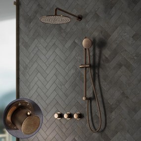 Saniclear Plus Stripes inbouw regendouche met 30cm hoofddouche, muurarm en glijstang verouderd messing