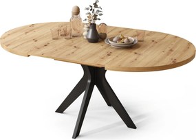 RENZO Artisan Eiken/zwarte poot - RONDE TAFEL Ø110 UITKLAPBAAR TOT 180 cm | VOOR DE KEUKEN EETKAMER WOONKAMER RETRO