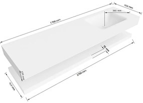 Zaro Alan badmeubel 170cm met planchet talc en vrijhangende wastafel cloud rechts 1 kraangat urban