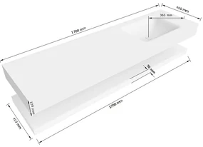 Zaro Alan badmeubel 170cm met planchet talc en vrijhangende wastafel cloud rechts zonder kraangat urban