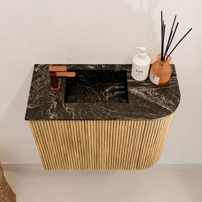 Mondiaz Joya DLux 50cm toiletmeubel ronding rechts oak met wastafel faye links 1 kraangat lava