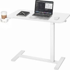 VEVOR bijzettafel met wielen 800x400 mm, banktafel, nachtkastje, staand bureau, wit, voor thuis, kantoor en werkplek, in hoogte verstelbaar van 680 tot 1080 mm, bijzettafel met bekerhouder en hydraulisch bedieningssysteem.