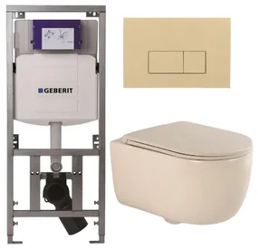 QeramiQ Dely Swirl Toiletset - 36.3x51.7cm - Geberit UP320 Burda inbouwreservoir - slimzitting - bedieningsplaat beige - rechthoekige knoppen - beige 0701131/SW1102366/SW1000770/SW1026259