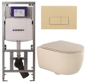 QeramiQ Dely Swirl Toiletset - 36.3x51.7cm - Geberit UP320 inbouwreservoir - met Burda frame - slimzitting - bedieningsplaat beige - rechthoekige knoppen - beige 0701131/SW1102366/SW1000770/SW1026259