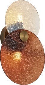 Art Deco wandlamp donker brons met amber glas 2-lichts - Text