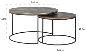Richmond Interiors Tulum Salontafel Set Goud Geborsteld - 80 X 80cm.